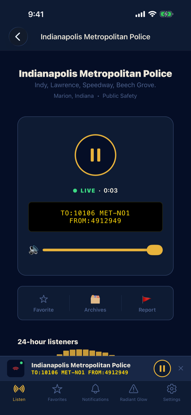 Listening live to the Indianapolis Metropolitan Police feed with on-air talkgroup tags