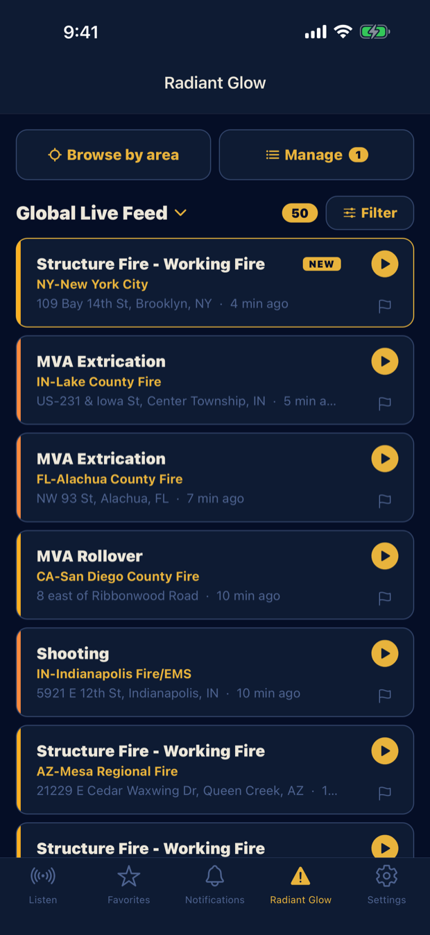 Radiant Glow live feed of major incidents nationwide
